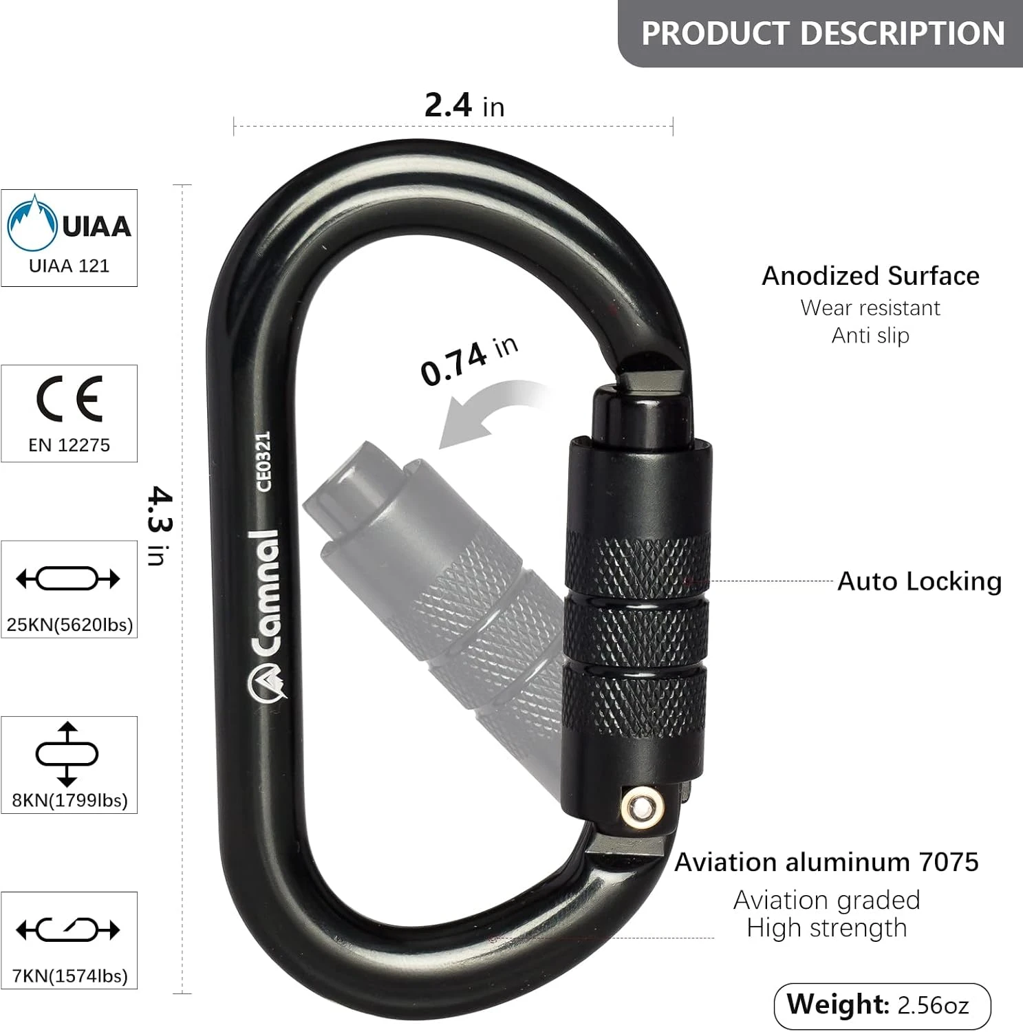 CAMNAL Heavy Duty Auto Locking Carabiner Clips for Climbing All Sports Outlet - Image 2