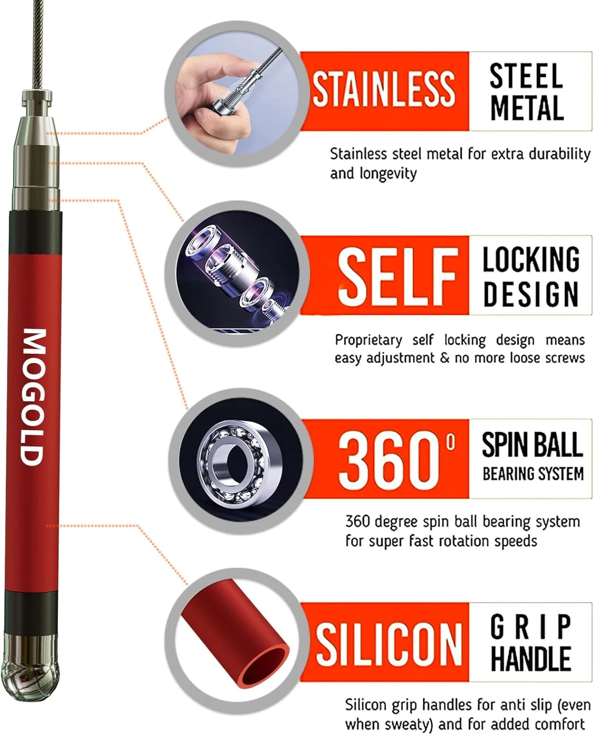 MOGOLD Speed Jump Rope Adjustable for Fitness Workout All Sports Outlet - Image 2