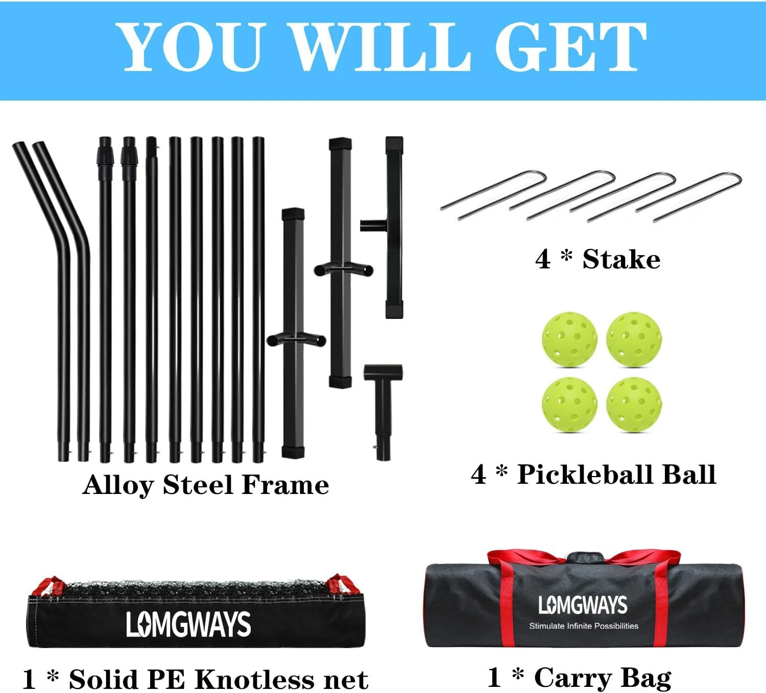 LOMGWAYS Pickleball Net Adjustable Portable for Backyard Use - Image 2