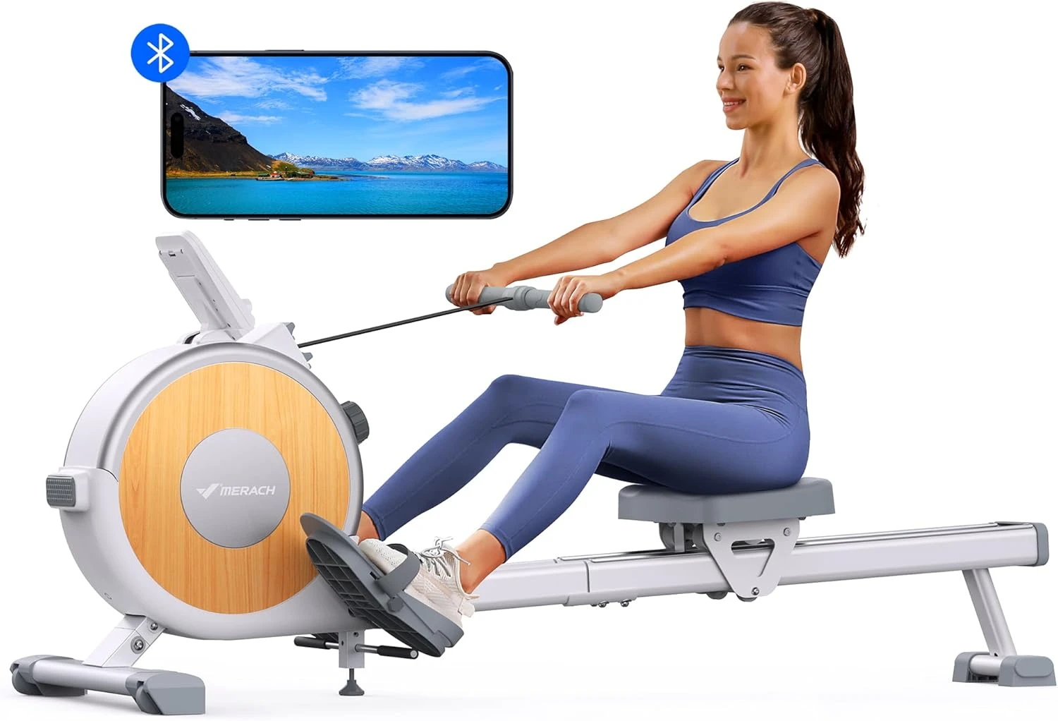 MERACH Rowing Machine with App, 16 Levels of Magnetic Resistance, Exclusive Dual Slide Rail Rower, 350LB Max Weight Rowing Machines for Home Use, Q1S White Sports & Outdoors