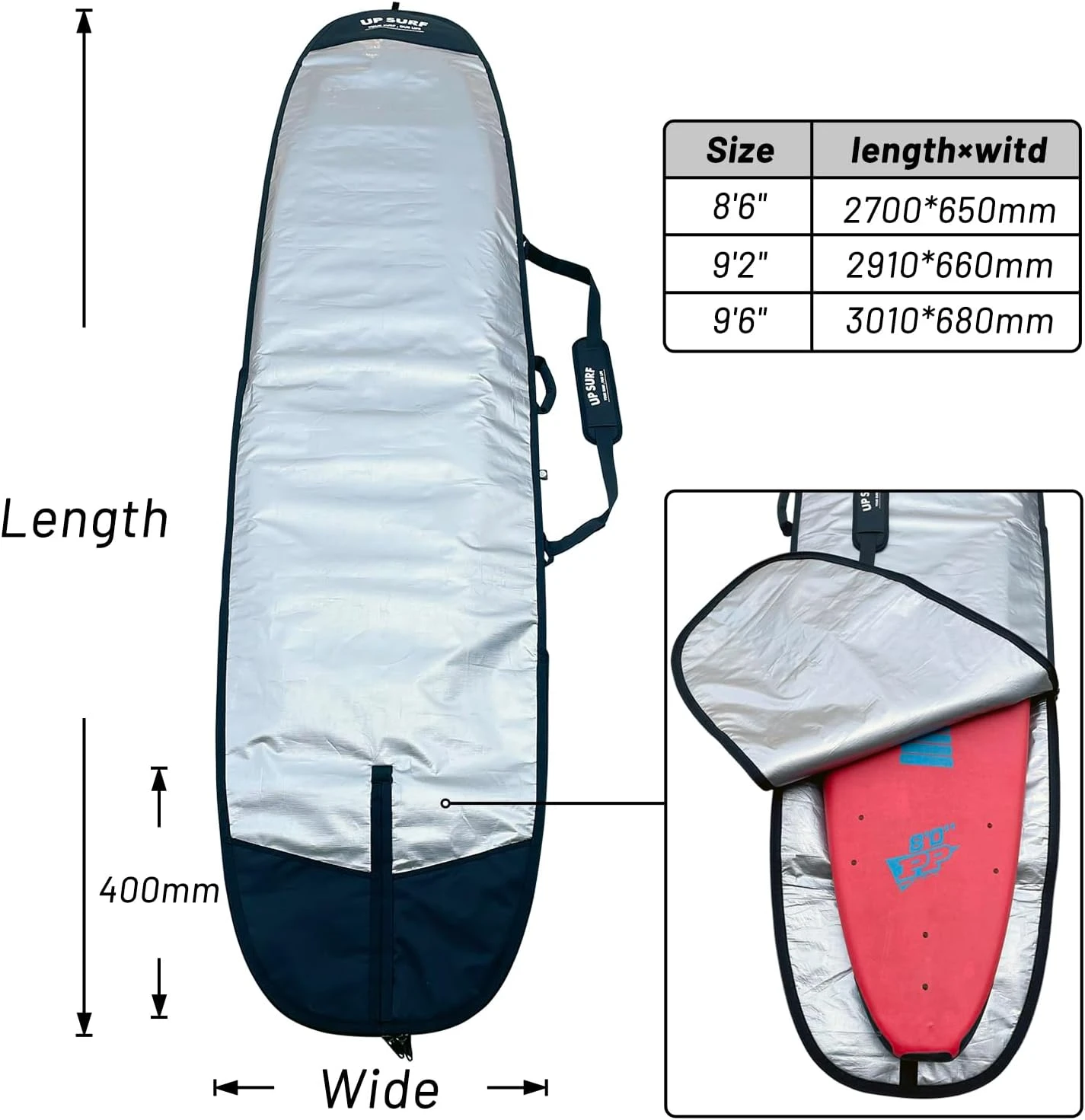 UP SURF Daylight Surfboard Bag for Longboards 9’6” at All Sports Outlet - Image 3