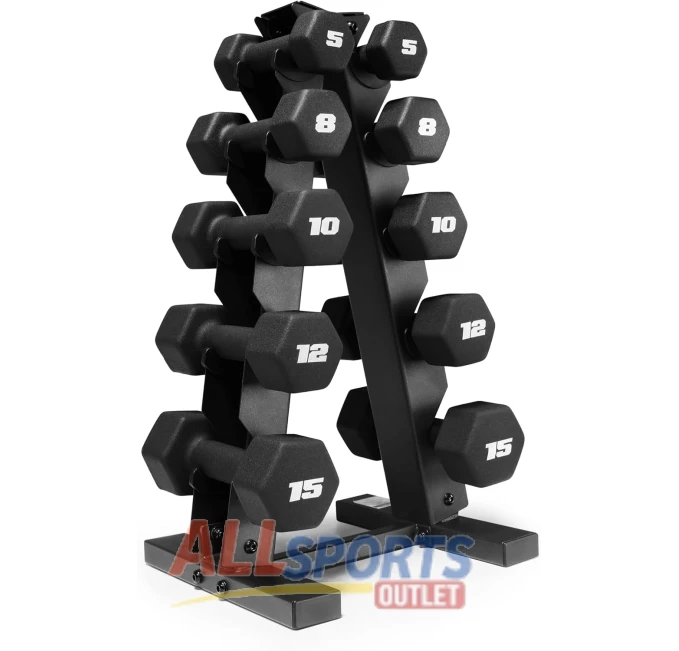 CAP Barbell Neoprene Hex Dumbbells with A-Frame Rack