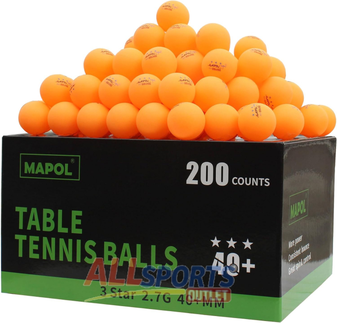 MAPOL 200 Count Orange 3-Star Ping Pong Balls by All Sports Outlet