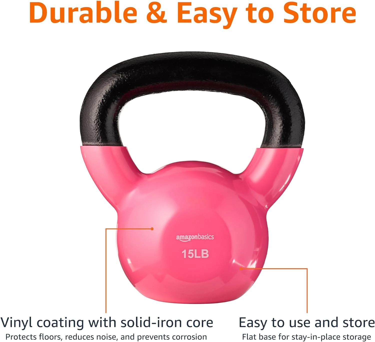 Vinyl Kettlebell 15 Pounds Pink All Sports Outlet Fitness - Image 2