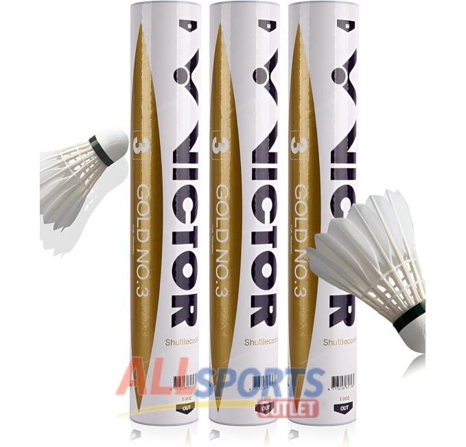 Victor Gold No3 Feather Badminton Birdies 12-Pack All Sports Outlet