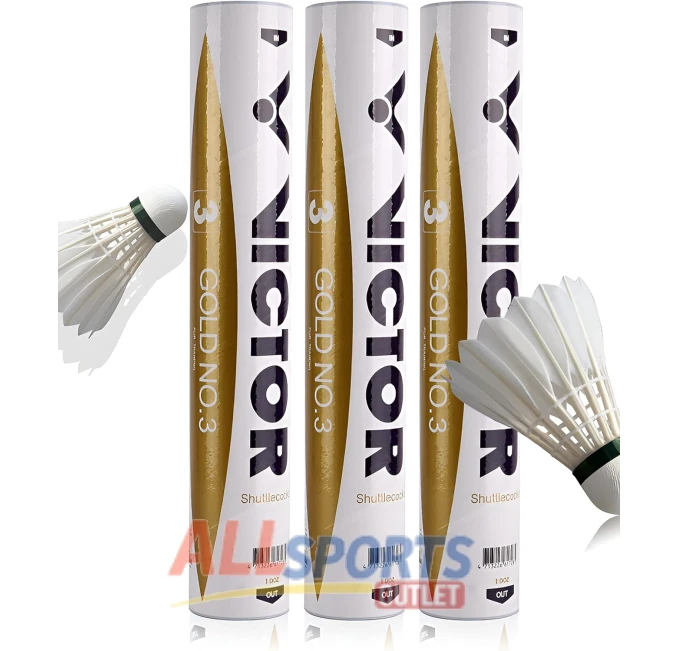 Victor Gold No3 Feather Badminton Birdies 12-Pack All Sports Outlet