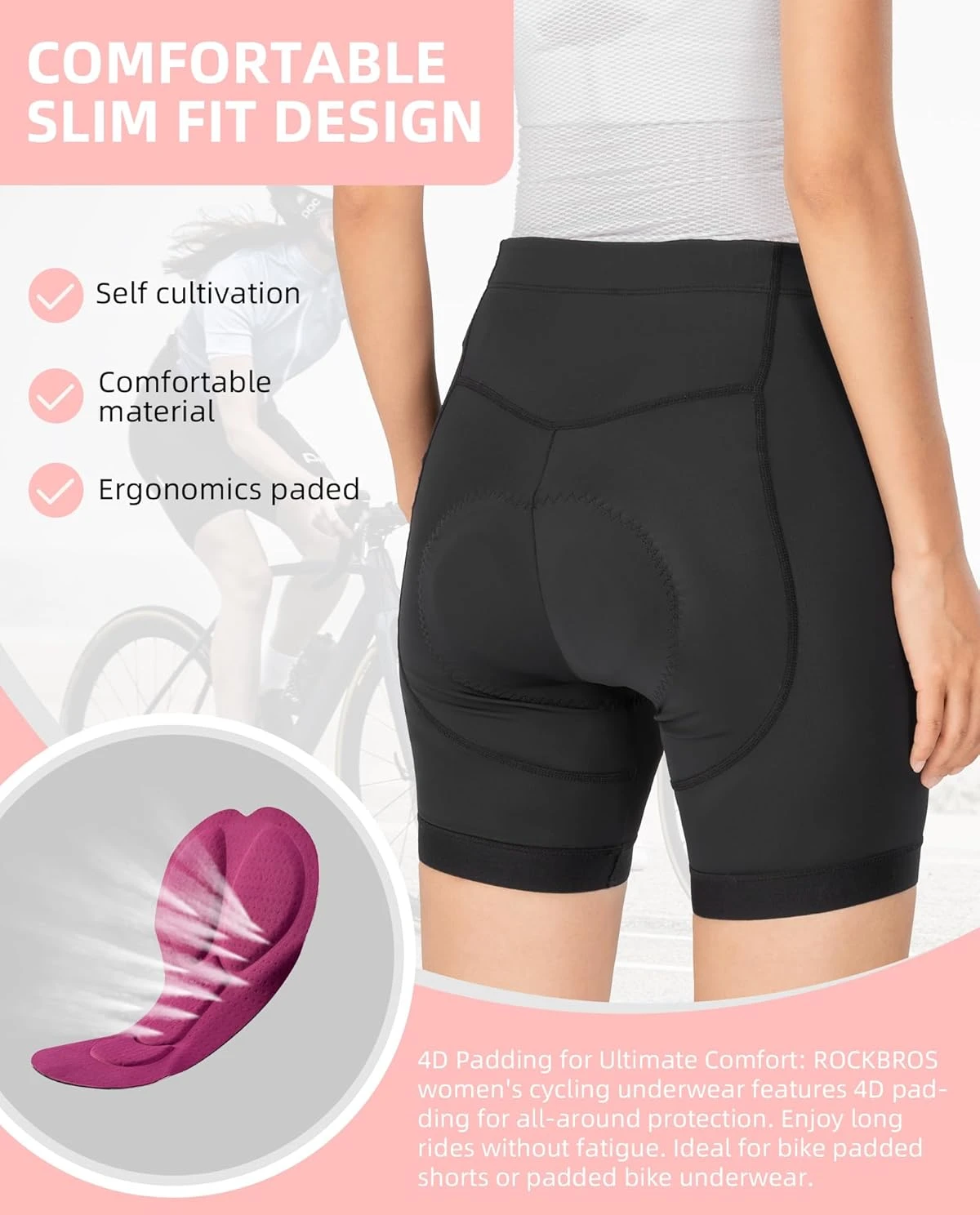 Women's ROCKBROS Bike Shorts 4D Padded Cycling Shorts All Sports Outlet - Image 2