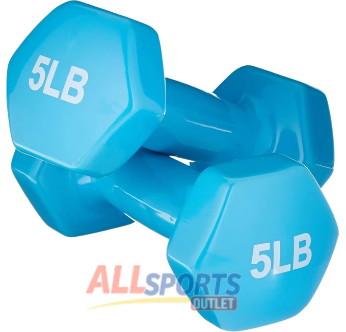 Vinyl Coated Dumbbells 5 Pounds Pair Light Blue All Sports Outlet