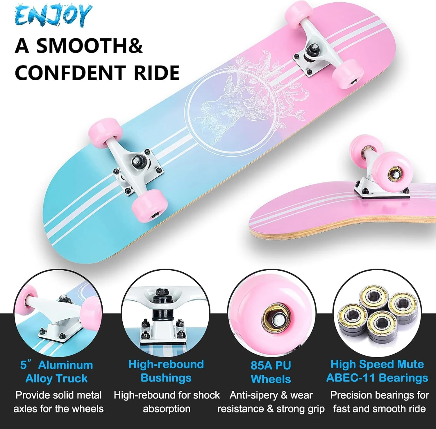 Skateboard 31 x 8 Inch Maple Deck Complete All Sports Outlet - Image 2