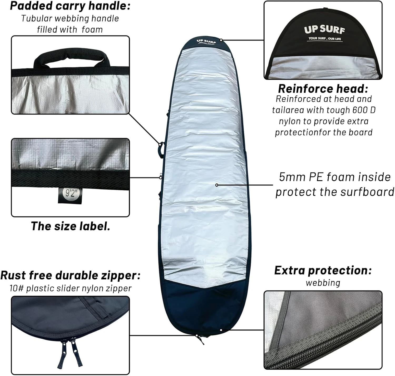 UP SURF Daylight Surfboard Bag for Longboards 9’6” at All Sports Outlet - Image 2