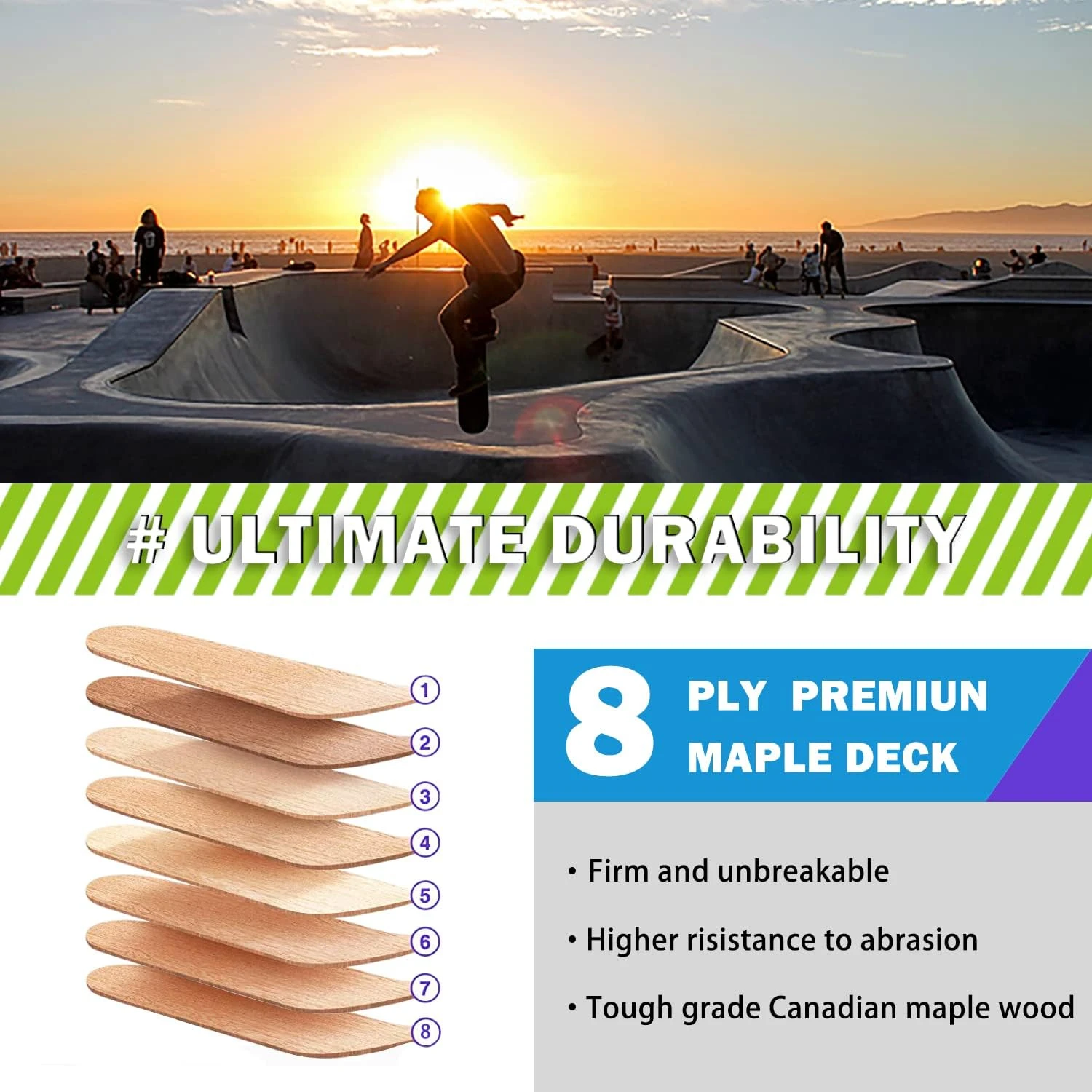 Skateboard 31 x 8 Inch Maple Deck Complete All Sports Outlet - Image 4