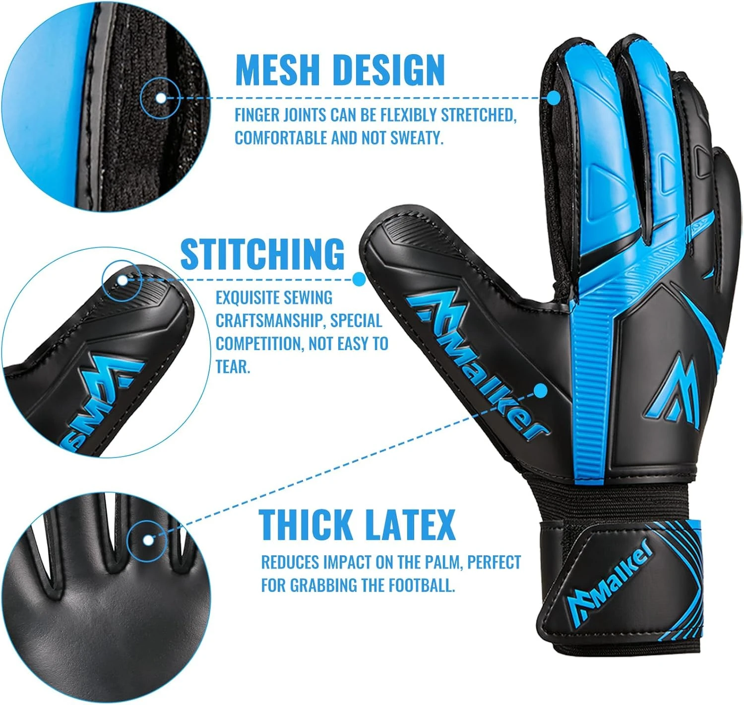 Malker Soccer Goalkeeper Gloves for Kids and Adults All Sports Outlet - Image 2