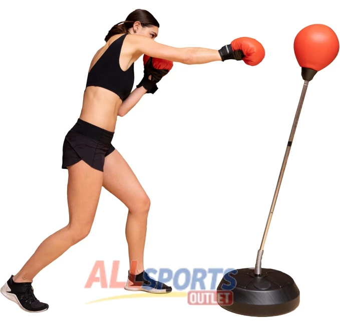 Protocol Punching Bag with Stand and Boxing Gloves for Adults and Kids Adjustable Height Stand Red Standard All Sports Outlet