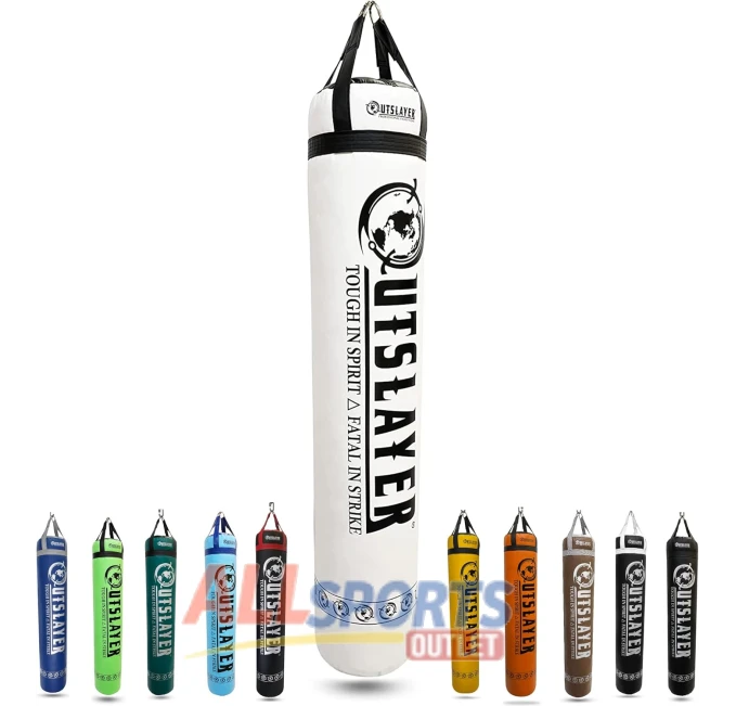 Outslayer Muay Thai Heavy Bag 6ft 130lbs White Black Without D-Ring All Sports Outlet