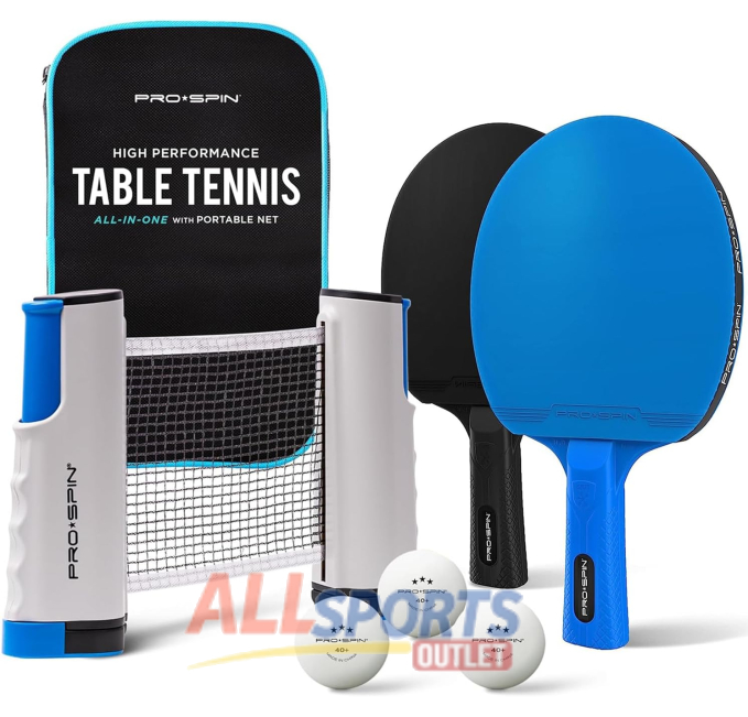 PRO SPIN Ping Pong Set Retractable Net Paddles Balls All Sports Outlet