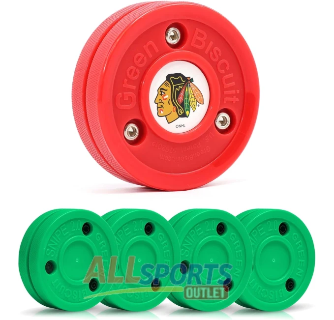 Green Biscuit 4-Pack Off Ice Pucks Chicago Blackhawks All Sports Outlet