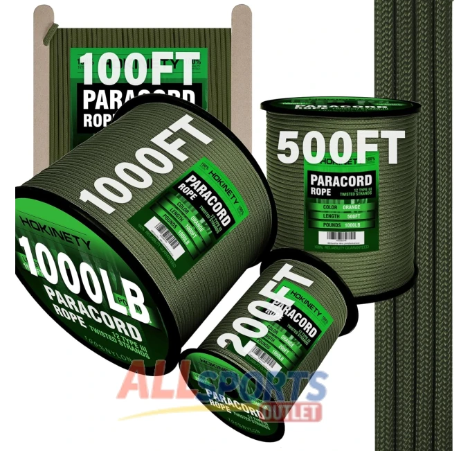 1000lb Paracord Rope 100ft 200ft 500ft Survival Camping All Sports Outlet