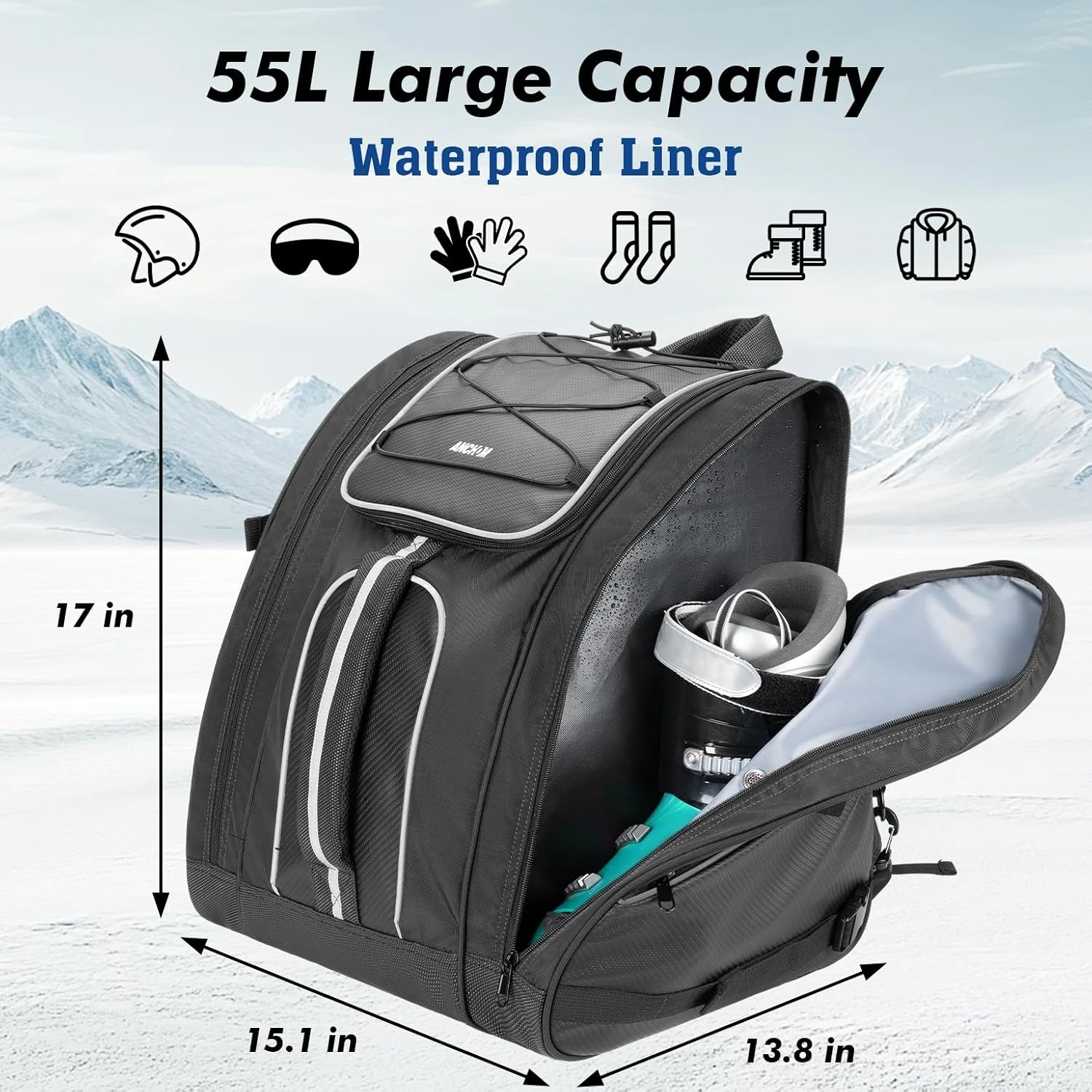 ANCHOM Ski Boot Bag 55L Snowproof Travel Backpack All Sports Outlet - Image 3