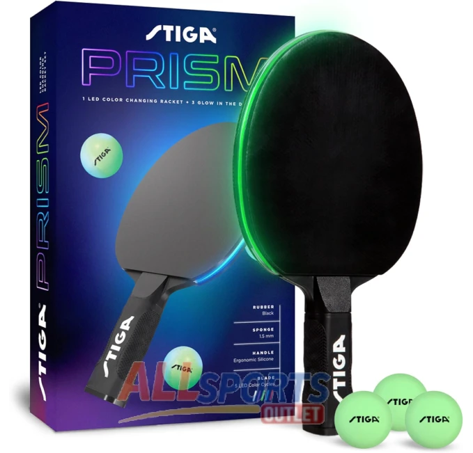 STIGA Prism LED Ping Pong Paddle - Includes 3 Glow Balls All Sports Outlet