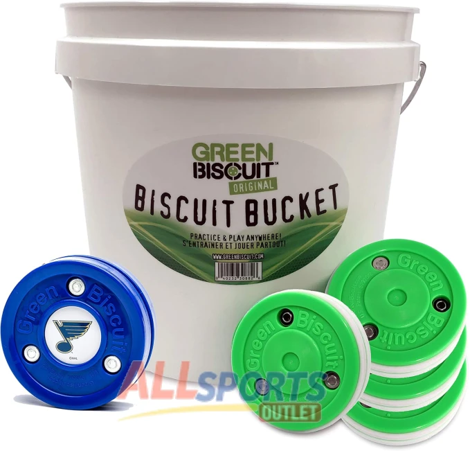 Green Biscuit Pro Bucket 15 Pucks with NHL Puck All Sports Outlet