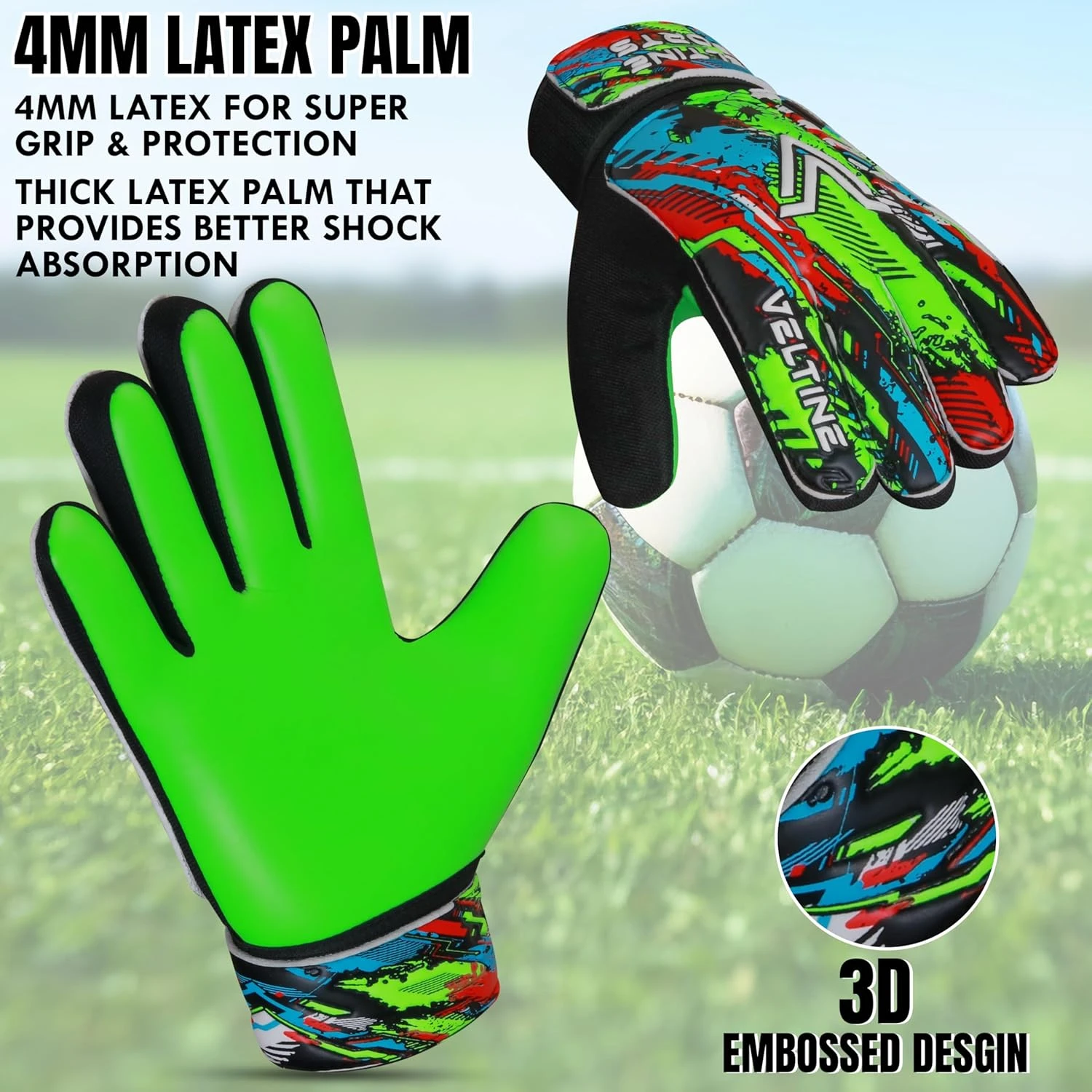 Veltine Sports Soccer Goalie Gloves for Kids Youth Junior Boys with Double Wrist Protection and Anti-Slip Grip All Sports Outlet - Image 3