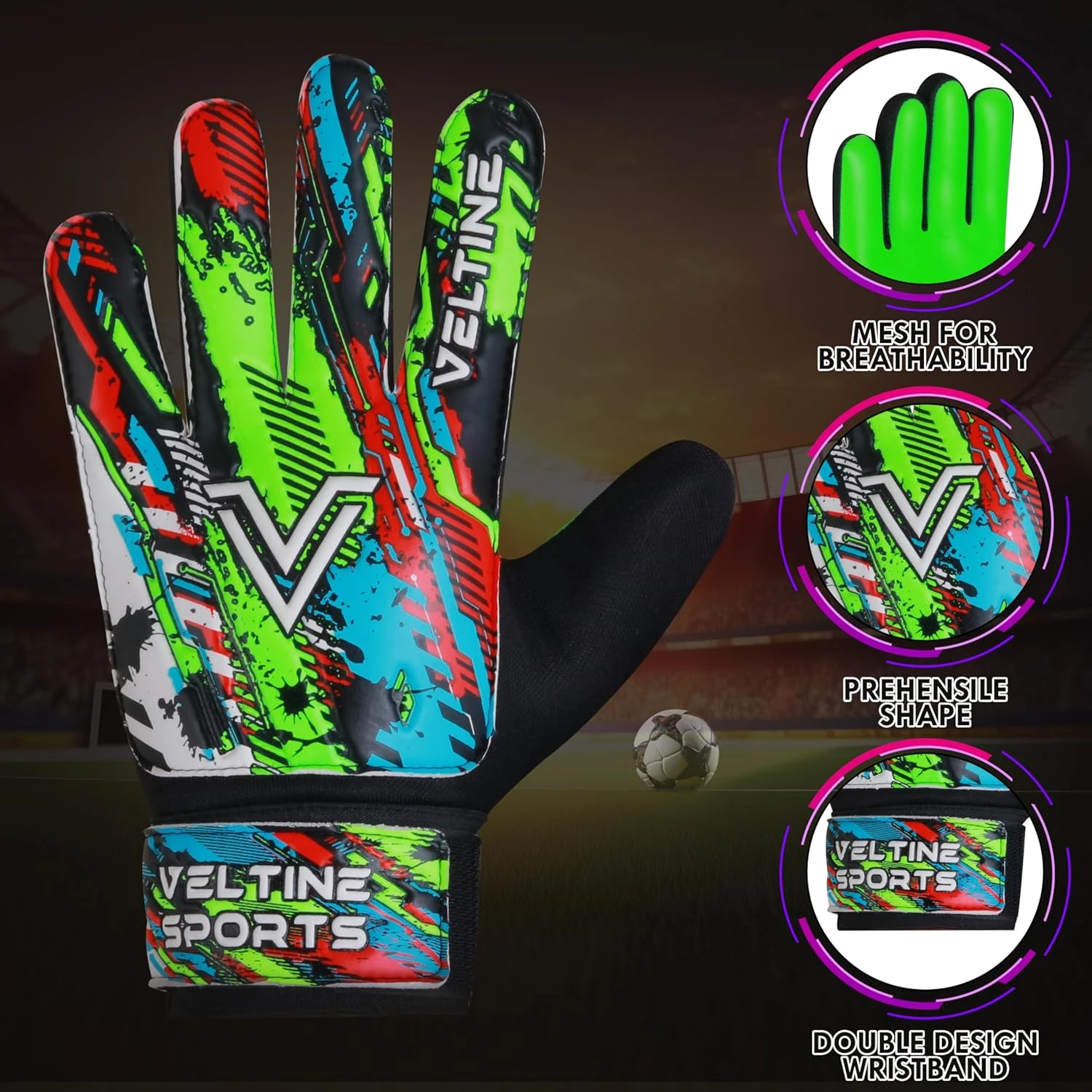 Veltine Sports Soccer Goalie Gloves for Kids Youth Junior Boys with Double Wrist Protection and Anti-Slip Grip All Sports Outlet - Image 2