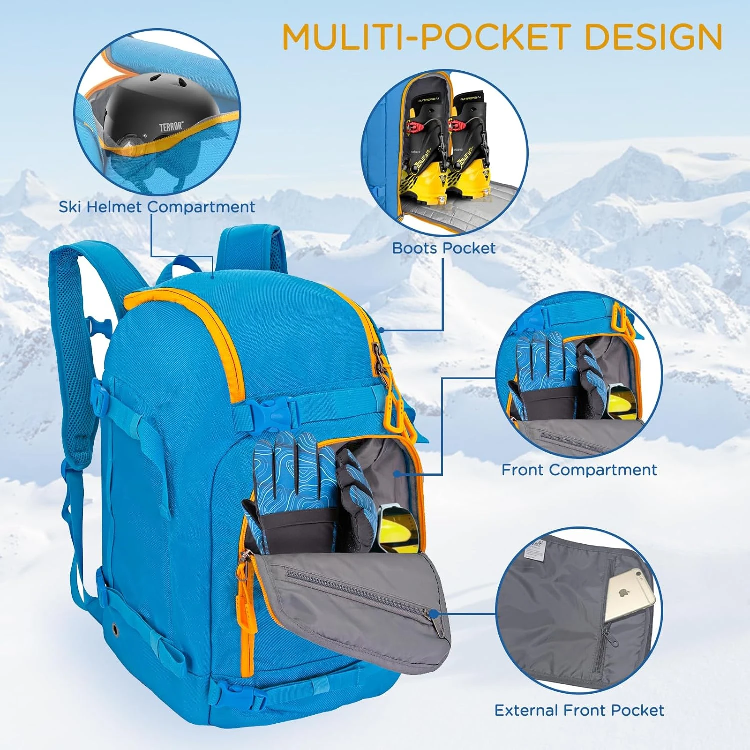 WOLT 50L Ski Boot Bag Backpack for Air Travel Snow Gear Sports Outdoors - Image 3