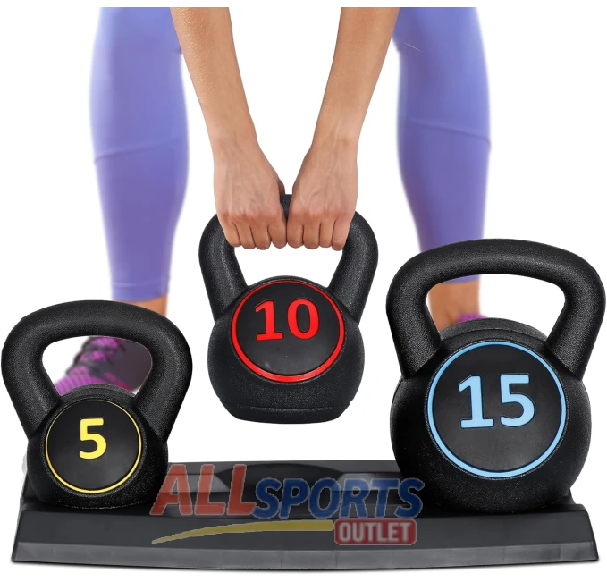 F2C 3-Piece Kettlebell Set 5lb 10lb 15lb All Sports Outlet