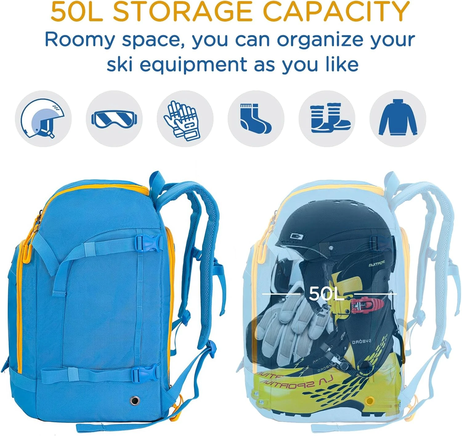 WOLT 50L Ski Boot Bag Backpack for Air Travel Snow Gear Sports Outdoors - Image 2