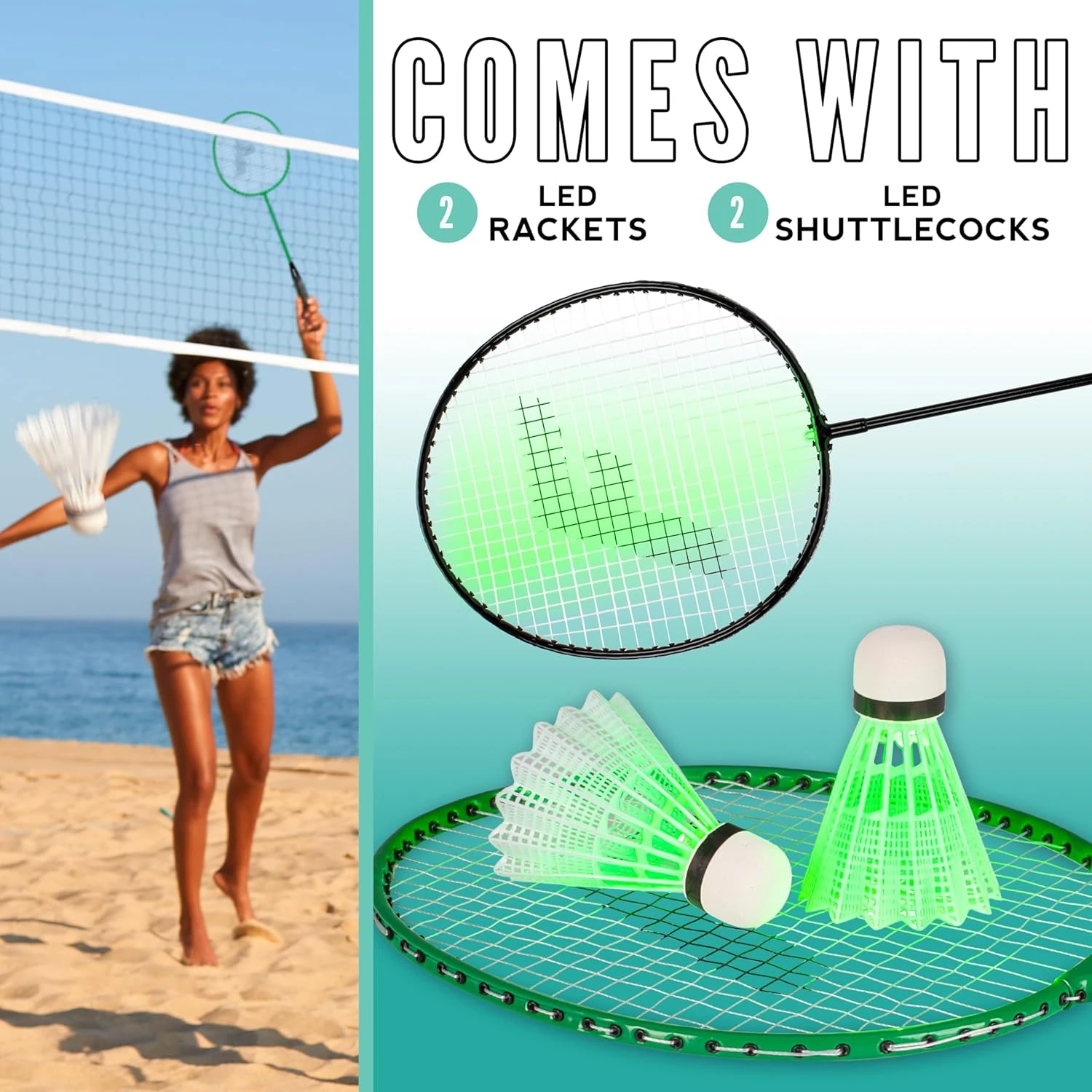 Franklin Sports Badminton Rackets Glow in the Dark Set All Sports Outlet - Image 2