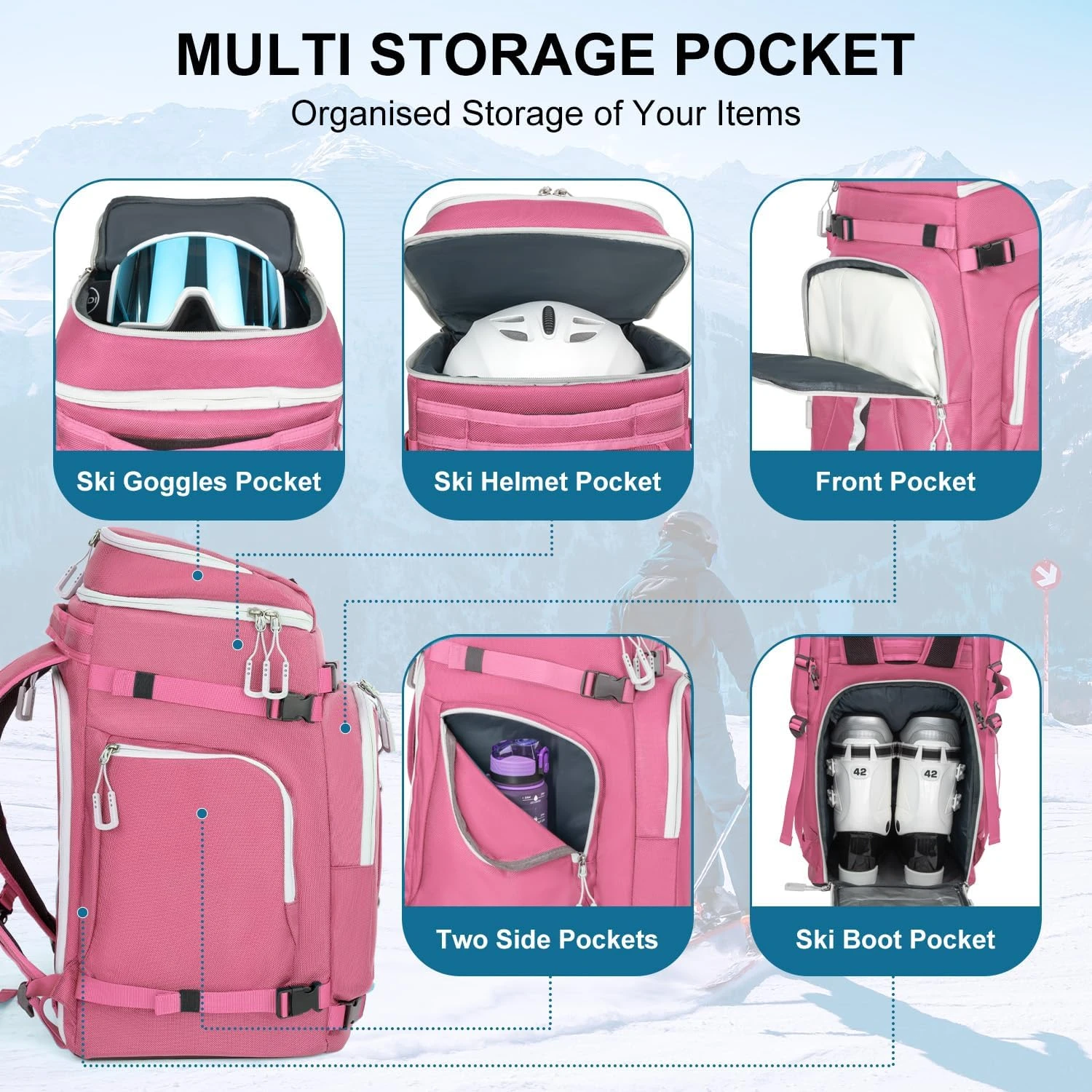 Lunidry 65L Waterproof Ski Boot Backpack for Travel All Sports Outlet - Image 3
