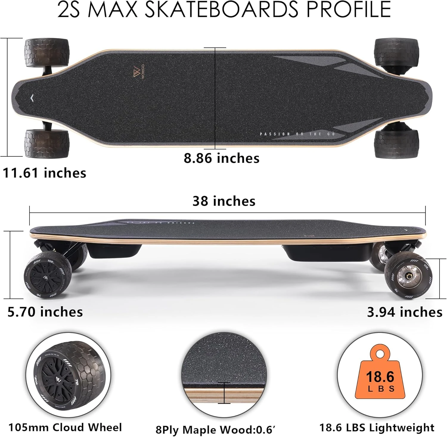 WowGo 2S Max E-Skateboard with Dual 550W Motors at All Sports Outlet - Image 2