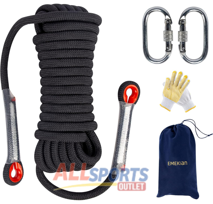 EMEKIAN Static Climbing Rope 32ft 10mm with Gloves All Sports Outlet