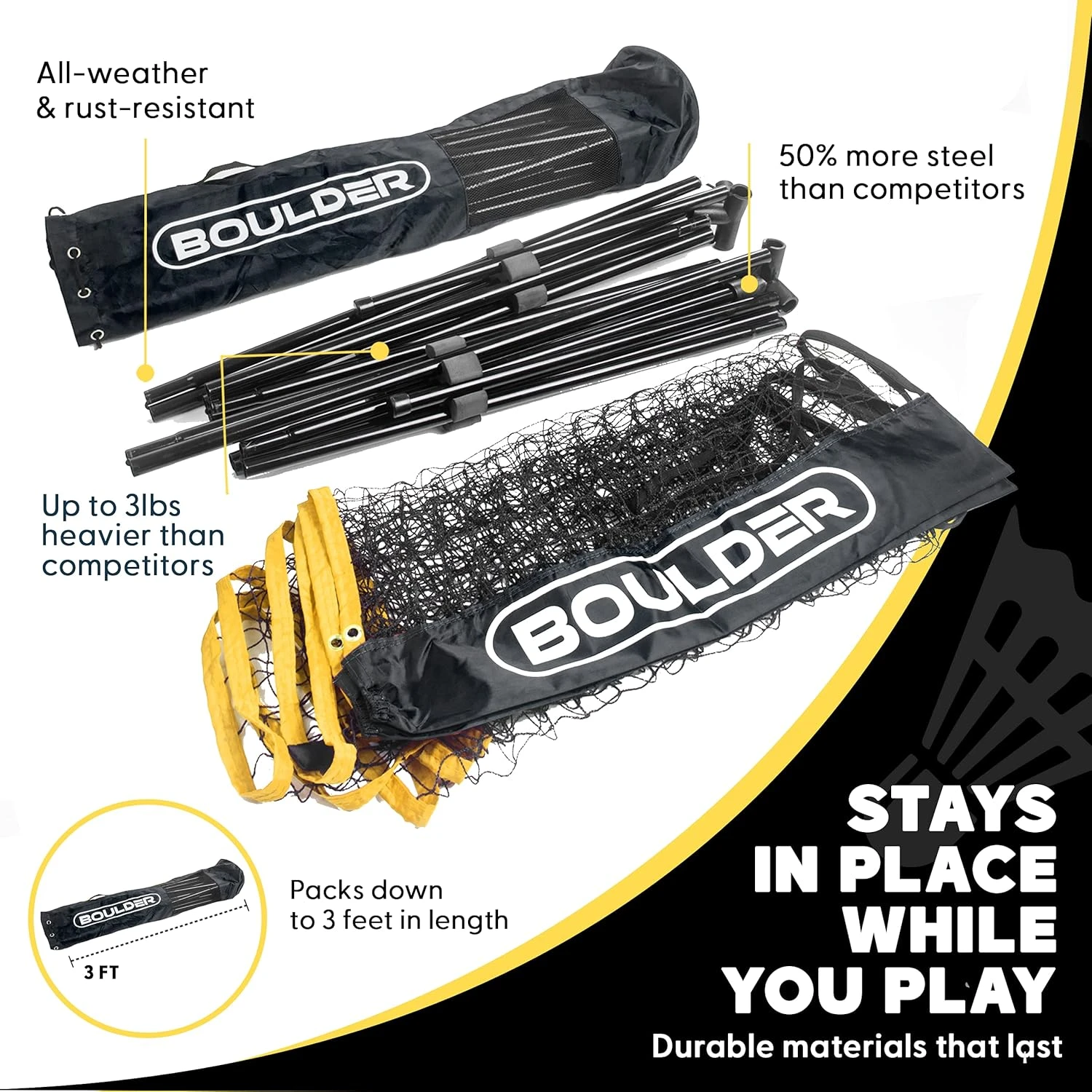 BOULDER Portable Badminton Net Set for Tennis Soccer Pickleball All Sports Outlet - Image 3