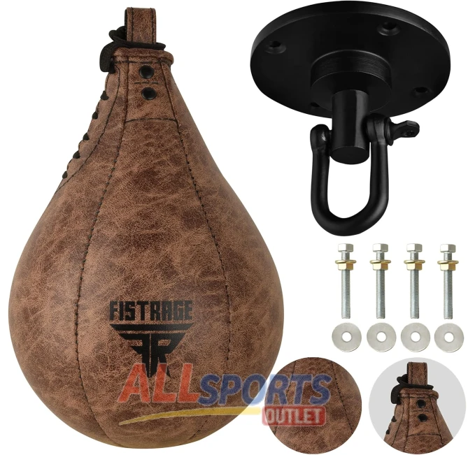 FISTRAGE Speed Ball Boxing Bag Leather MMA Muay Thai Training Punching Dodge Striking Kit with Free Hanging Swivel Workout Speedball Kicking Platform Equipment Black All Sports Outlet