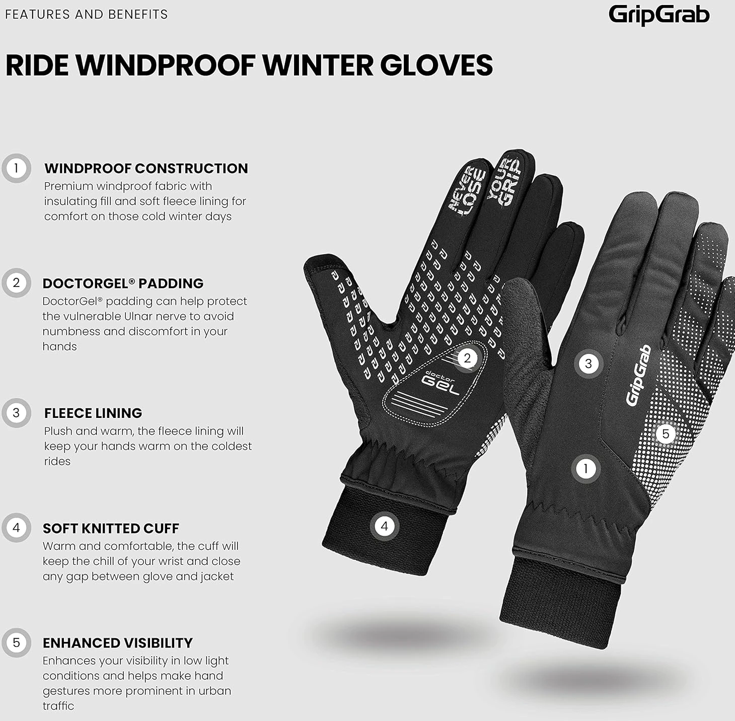 GripGrab Ride Windproof Thermal Cycling Gloves for Winter by All Sports Outlet - Image 2
