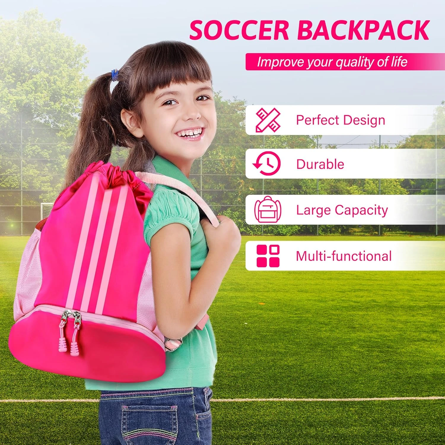 Youth Soccer Drawstring Backpack for Football Volleyball All Sports Outlet - Image 2
