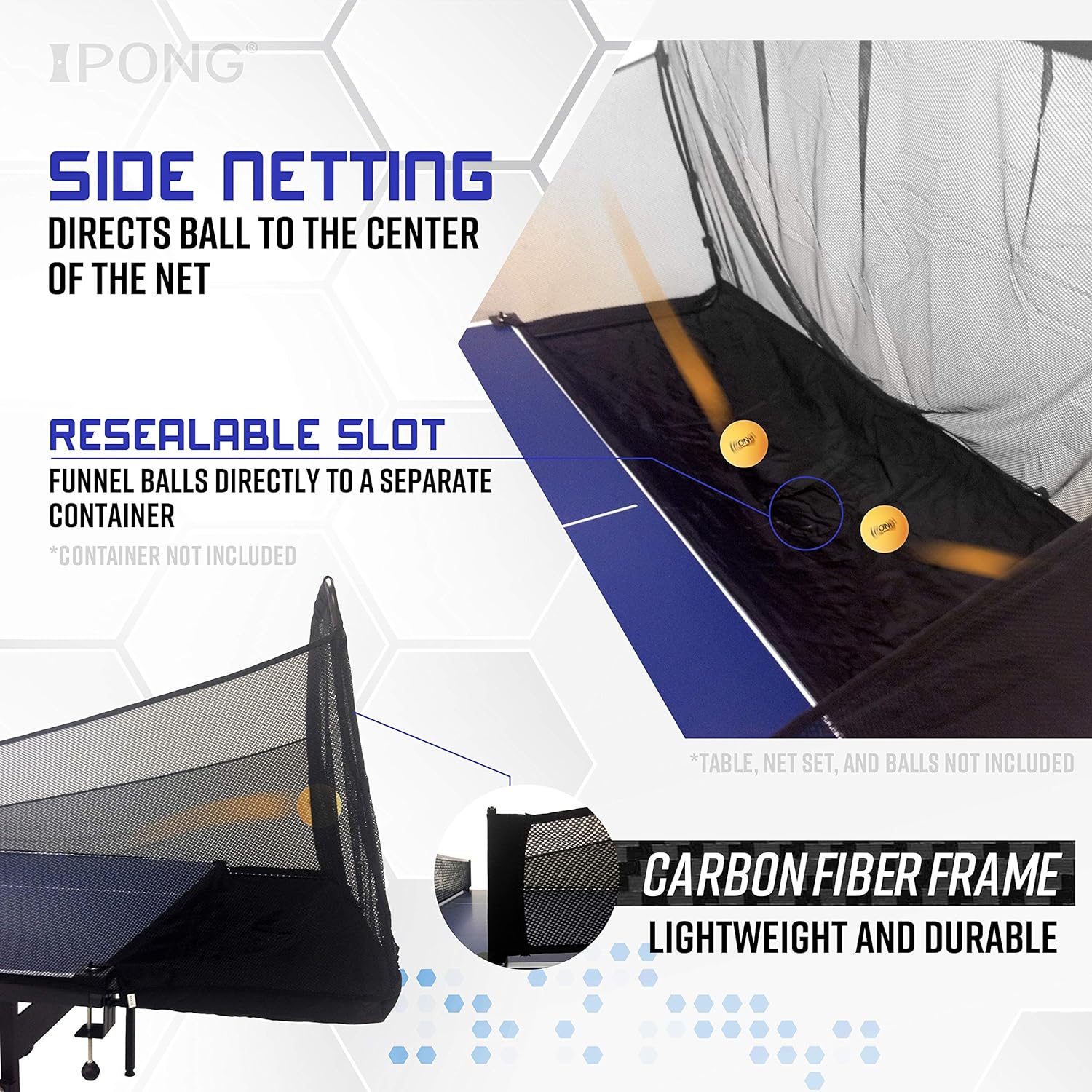 iPong Carbon Fiber Table Tennis Catch Net for Ball Collection All Sports Outlet - Image 3
